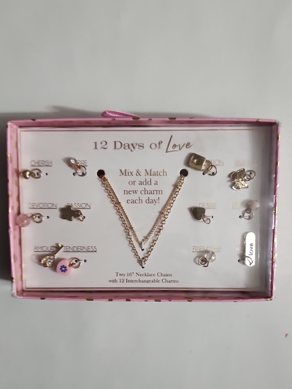 12 Days of Love Pink & Gold Charm Necklace Set